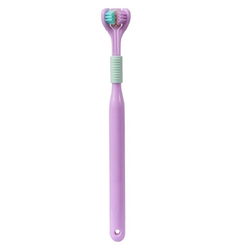 Dreiköpfige Zahnbürste mit feinen Borsten, dreiseitige weiche Zahnbürste 360° für Erwachsene, Zahnbürste mit Zungenschaber, 19,5 x 2,5 cm