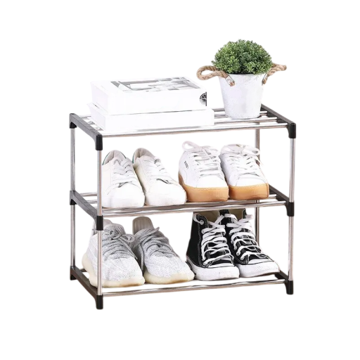 Dreischichtiger Schuhregal 43 x 26 x 38 cm Kunststoff Schuhständer aus PP und verzinktem Stahl Stabiler Ablage-Regal für Flur und Haushalt