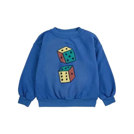 Drenge blå sweatshirt med tryk af terninger og rund halsudskæring over hovedet med lange ærmer til drenge