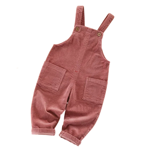 Drenge- og pigedragt i denim med lange bukser og lommer, knapjusterbare stropper, unisex tøj til småbørn og spædbørn