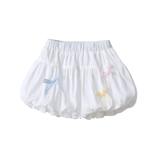 Drenge pigers ballon shorts med dekorative sløjfer og elastisk talje, voluminøse sommer shorts til piger med bølget kant
