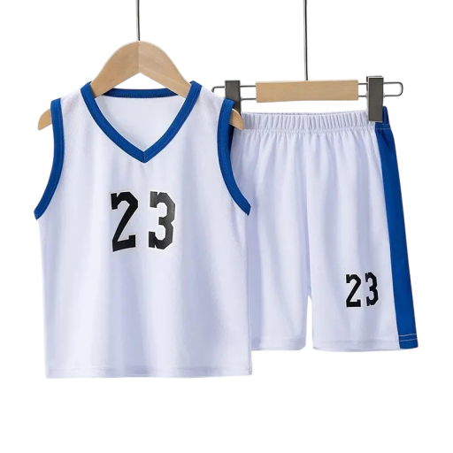 Drengs sportsæt tanktop og shorts med elastik nummer 23 V udskæring let sommertræningssæt