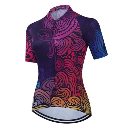 Dres de cyclisme pour femmes à manches courtes, violet avec motif ornemental, pour le cyclisme et le sport