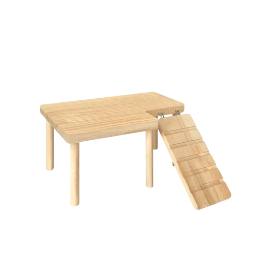 Drevená platforma s rebríkom 28 x 17 x 13,5 cm Prírodná preliezačka pre hlodavce Králičí domček Výbehová plošina pre morčatá a křečky