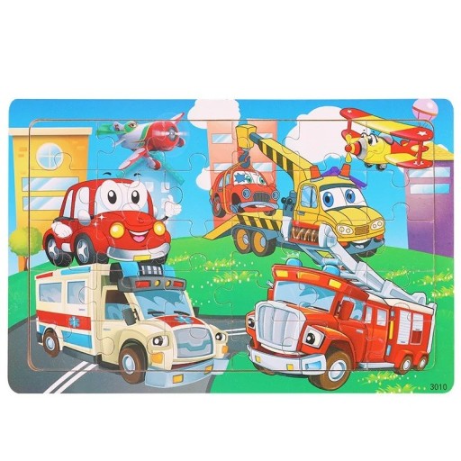 Dřevěná puzzle skládačka 22,5 x 15 cm Auta Vzdělávací hračka pro děti Rozvoj logiky Motoriky Dřevěné vozidlo Dárek pro kluky i holky