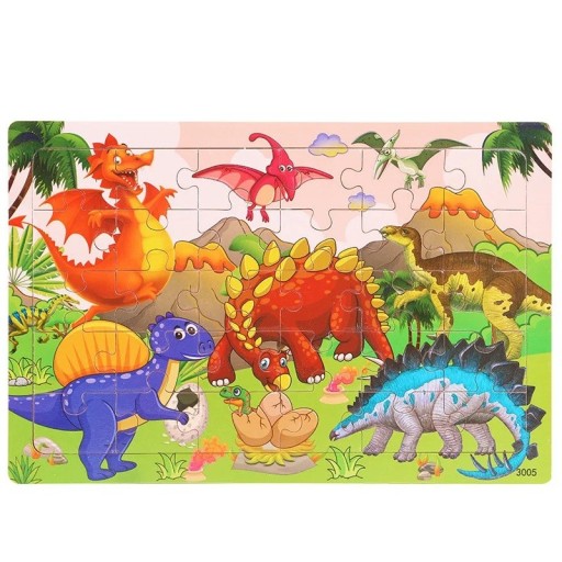 Dřevěná puzzle skládačka 22,5 x 15 cm Dinosauři Vzdělávací hračka pro děti Rozvoj logiky Barevné dílky Zábavné učení Hra pro kluky i holky