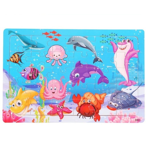 Drevená puzzle skladačka 22,5 x 15 cm Morský svet Vzdelávacia hračka pre deti Rozvoj logiky Motoriky Farebné zvieratko Detský darček