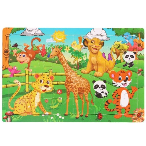 Dřevěná puzzle skládačka 22,5 x 15 cm Zvířátka v džungli Vzdělávací hračka pro děti Rozvoj logiky Jemná motorika Dětský dárek