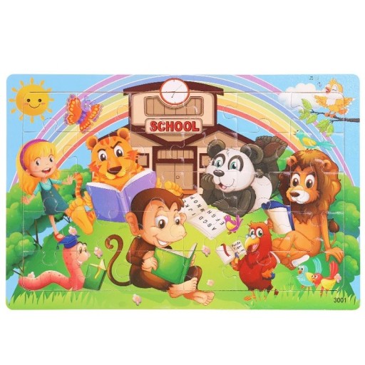 Dřevěná vzdělávací puzzle skládačka 22,5 x 15 cm Zvířátka Kreslené motivy Hra pro děti Rozvoj logiky a myšlení Didaktická pomůcka