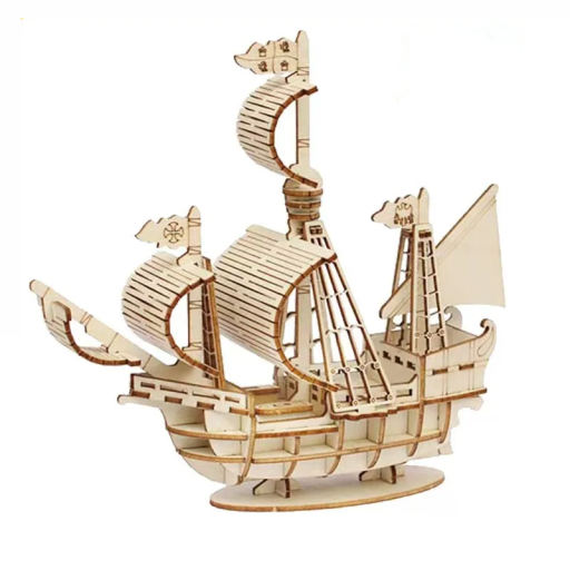 Dřevěné 3D puzzle model Malá loď 17x21x15 cm DIY stavebnice Dekorace na stůl Dárkový dřevěný model Lodní model pro kutily