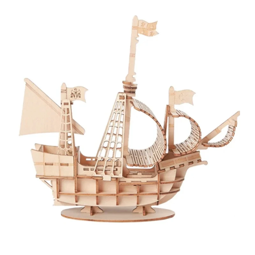 Dřevěné 3D puzzle model Střední lodě 20x18x7.6 cm Montážní stavebnice Loď DIY dekorace na stůl Kreativní dárkové řemeslo