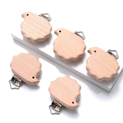 Dřevěné klipy na dudlík Tvar ježka 5 ks Přírodní dřevo s kovovou sponou Držák na dudlík pro miminka Na připnutí k oblečení