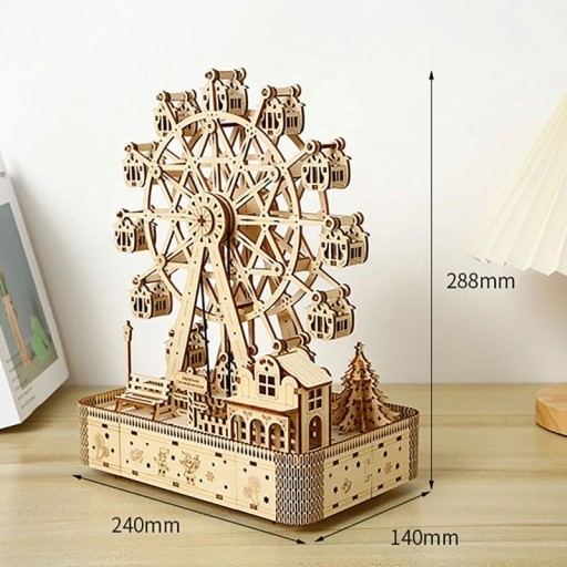 Dřevěné ruské kolo 24 × 14 × 28,8 cm 3D puzzle mechanický model Stavebnice s pohyblivými částmi Kreativní dekorace a dárek pro dospělé