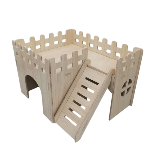 Dřevěný domeček pro křečka 28 x 22 x 18 cm Přírodní úkryt se schody Multifunkční hračka pro hlodavce Křeččí dům s terasou