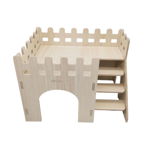 Dřevěný domeček pro křečky 26 x 20 x 18 cm Domek se schody Přírodní dřevo Úkryt a prolézačka do klece pro drobné hlodavce