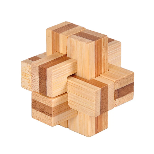 Drevený logický hlavolam 4,5 x 4,5 cm Malý rozkladací hlavolam zo 6 dielov Tradičná drevená hračka Rozvoj logiky Zábavné učenie pre deti