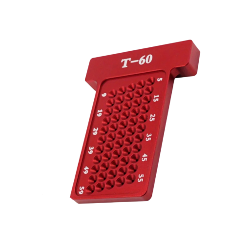 Dřevoobráběcí rýsovací pravítko T-60 mm metrické hliníkové měřidlo 79 × 58 mm červené s T otvory pro přesné značení dřeva