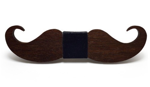 Drewniana muszka w kształcie wąsów - ciemnobrązowa