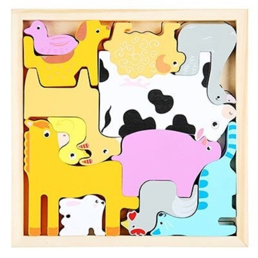 Drewniane puzzle dla dzieci ze zwierzętami gospodarskimi