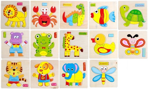 Drewniane puzzle dla dzieci - zwierzęta