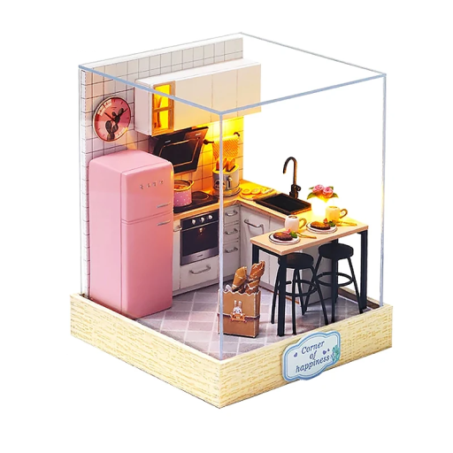 Drewniany domek dla lalek 11,5 x 9 x 9 cm DIY Kit Mini Puzzle 3D z meblami i pokrywą Ręcznie robiony prezent dekoracyjny dla dzieci