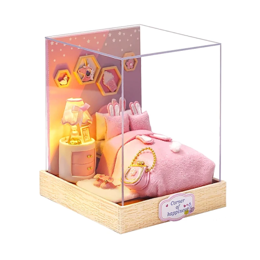 Drewniany domek dla lalek 11,5 x 9 x 9 cm Miniaturowy zestaw DIY z meblami i pokrowcem Puzzle 3D Ręcznie robiony miniaturowy prezent dekoracyjny