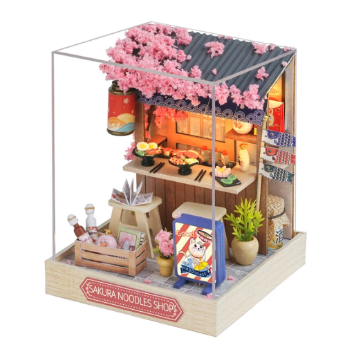 Drewniany domek dla lalek 11,5 x 9 x 9 cm Miniaturowy zestaw DIY z pokrowcem przeciwkurzowym na meble Puzzle 3D Model składany ręcznie