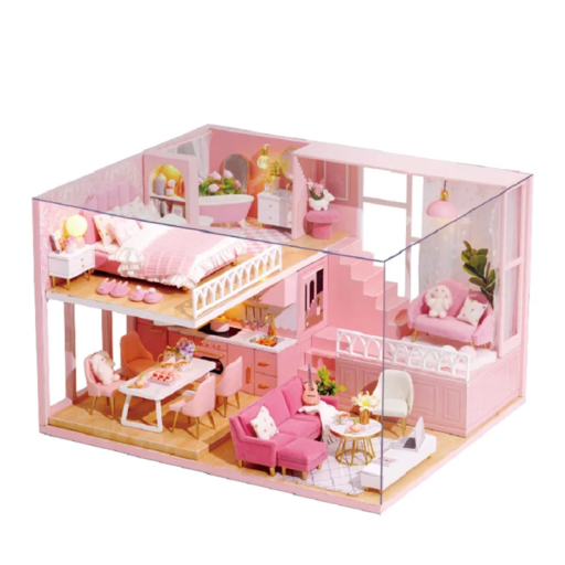 Drewniany mini domek dla lalek 24,5 x 20,5 x 15,5 cm Zestaw 3D do samodzielnego złożenia z meblami Ręcznie robiony Kreatywny prezent dla dzieci