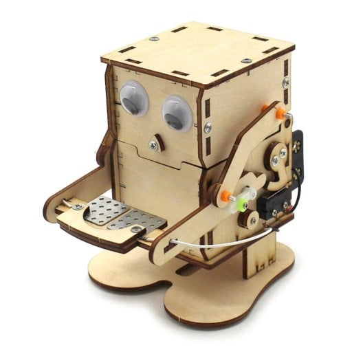 Drewniany robot DIY 3D Model Elektryczny Edukacyjny Zestaw Budowlany dla Dzieci Plastikowa i Drewniana Zabawka Naukowa Zmontowany Mechaniczny Projekt