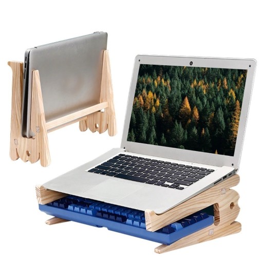 Drewniany stojak na laptopa i klawiaturę