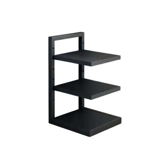 Drie-laags metalen pannenorganizer met verstelbare plankhoogte 26,5 × 22,5 × 42 cm van koolstofstaal zwart voor de keuken