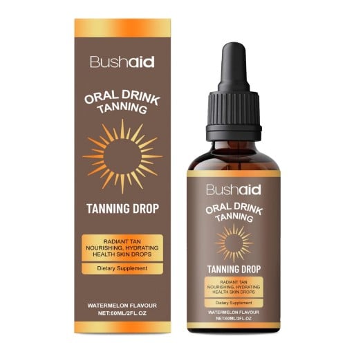 Drinkbare zonnebaden druppels 60 ml met meloensmaak Ondersteuning van zonnebaden zonder zon Hydratatie van de huid Glazen flesje met pipet Voor de huid