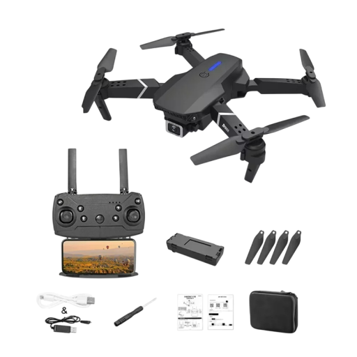Dron Scomponibile 25x25 cm Doppia Camera 4K/HD WiFi Telecomando 150m Portata 3,7V 1800mAh 3 Velocità Ricarica USB Custodia Protettiva