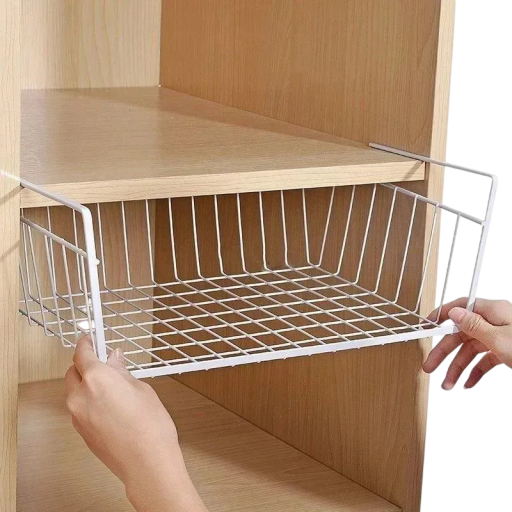 Drótkosár polc alatt 35 x 22 x 11,5 cm Fém tároló a konyhához és íróasztalhoz