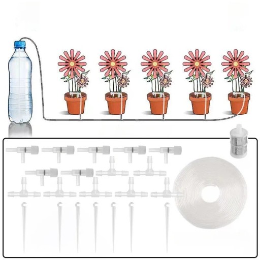 Drypvandingssæt 7m selvvandingssystem til blomster uden vandhane, sifonvanding, PET-flaske, justerbare dryppere