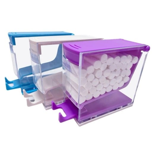 Držák na dentálnu vatu s dávkovačom 9,6 × 9,6 × 4,6 cm plastový úložný box organizér na zubné tampony a stomatologické potreby