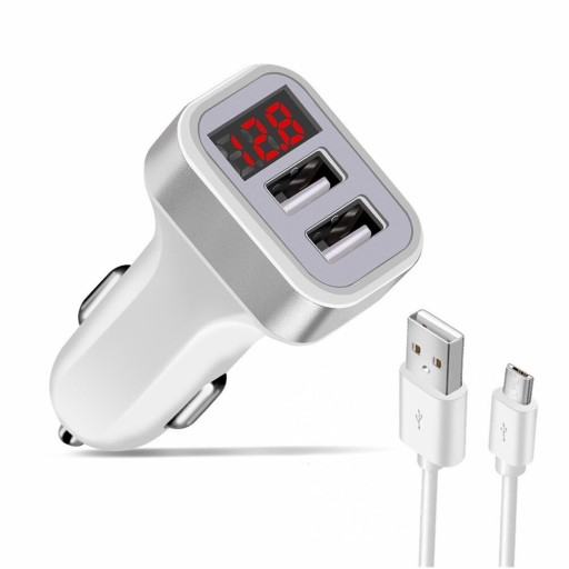 Dual USB Car Charger with Display and Cable