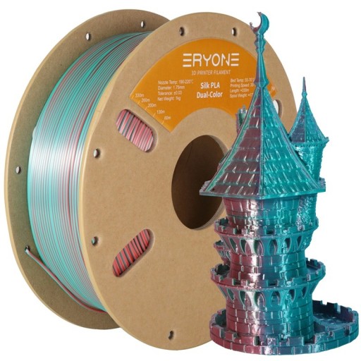 Duální hedvábný filament 1,75 mm Tyrkysová a červená 3 kg Lesklý přechod pro dekorativní modely hladké vrstvy přesné tvoření