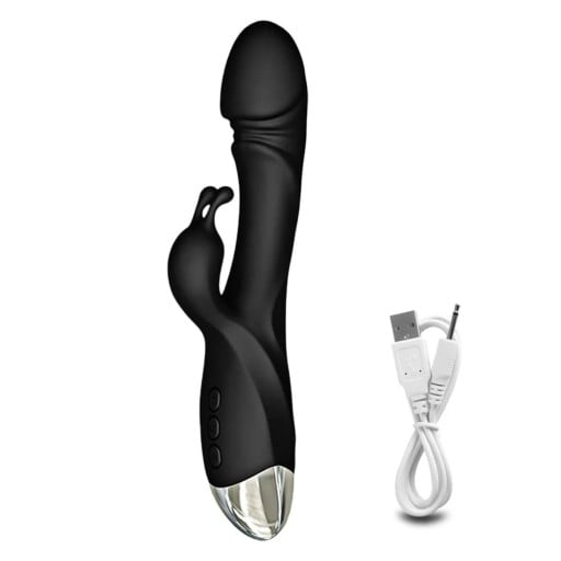 Dubbele vibrator met realistische vorm en konijnenkop met 20 vibratiestanden voor G-spot- en clitorisstimulatie 21x3,5 cm discrete