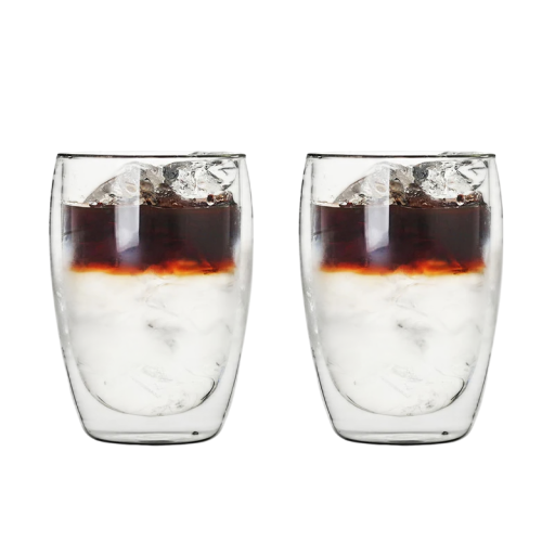 Dubbelväggglaskopp utan handtag 350ml 2 st Transparenta termoglas Värmebeständiga kaffe- eller temuggar 8,5 x 12 cm