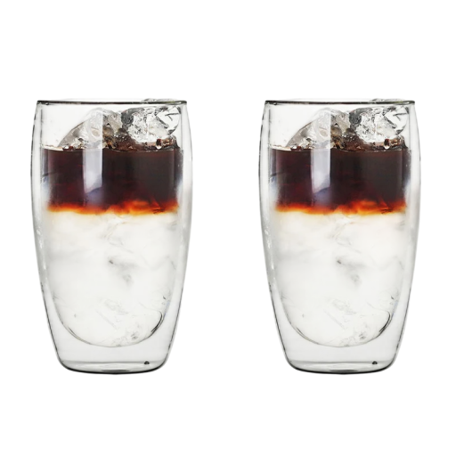 Dubbelväggglaskopp utan handtag 450ml 2 st Transparenta termoglas Värmebeständiga kaffe- eller temuggar 8,5 x 14,5 cm