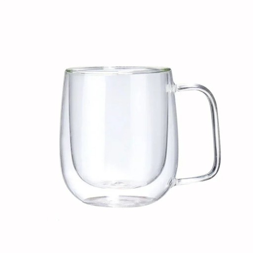 Dubbelväggig glasmugg 250 ml 10,5 x 7,5 cm Värmebeständig mugg med fyrkantigt handtag Termoglas för te, kaffe, cappuccino, latte