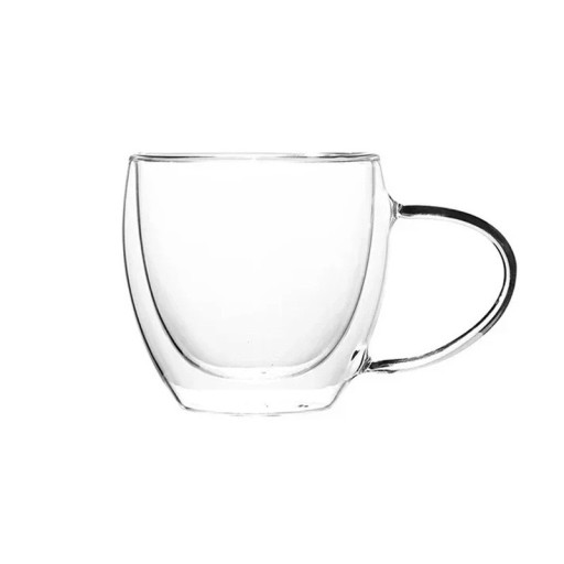 Dubbelväggig glasmugg 250 ml Värmebeständig glasmugg med handtag Elegant termomugg för te, kaffe, cappuccino och latte
