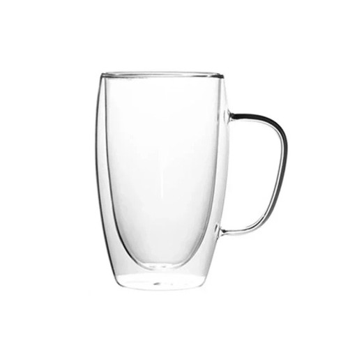 Dubbelväggig glasmugg 450 ml Värmebeständig glasmugg med handtag Termomugg för te, kaffe, smoothie, varm choklad, latte