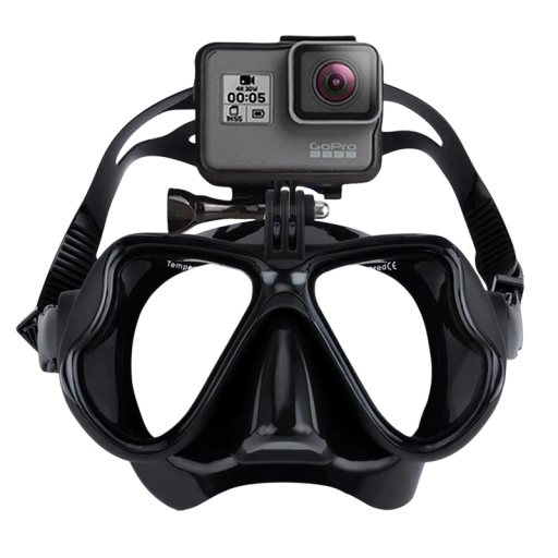 Duikbril met houder voor actiecamera 16,6 x 9,3 cm Siliconen masker met gehard glas Antivogeltechnologie Snorkelbril