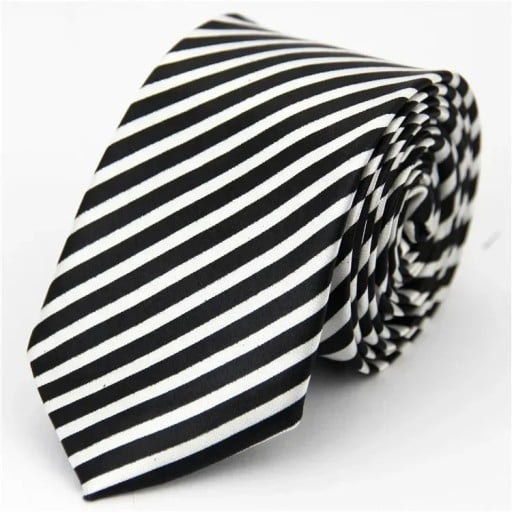 Dünne schwarz-weiß gestreifte Unisex-Krawatte 145 x 5 cm Elegante schmale Krawatte Stilvolle Herren- und Damenkrawatte Modeaccessoire