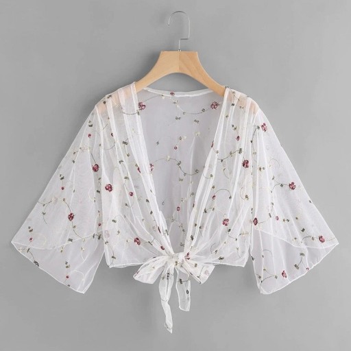 Durchscheinende Cardigan für Damen mit Blumen P605