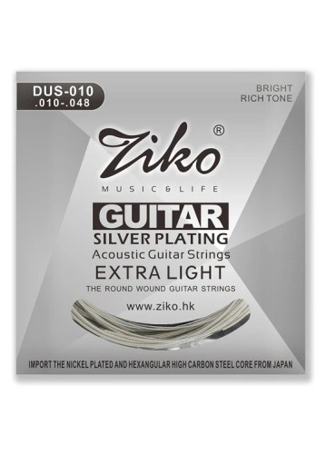 DUS-010 Acoustic Guitar Strings Carbon Steel with Hexagonal Core Silver-Plated Finish Clear Tone Long Lifespan Stable Tuning