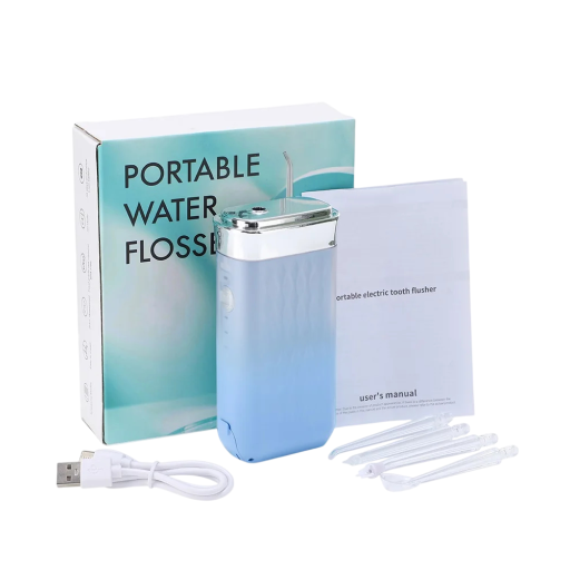 Duș oral portabil cu 3 moduri și rezervor de 180 ml cu baterie de 1200 mAh și încărcare USB-C de culoare albastră cu protecție IPX7 pentru igiena orală