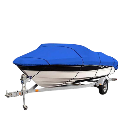 Duurzame blauwe hoes voor vissersboten met V-vormige romp 700×290 cm Waterdichte UV-bestendige stofhoes Bescherming tegen zon en verankering